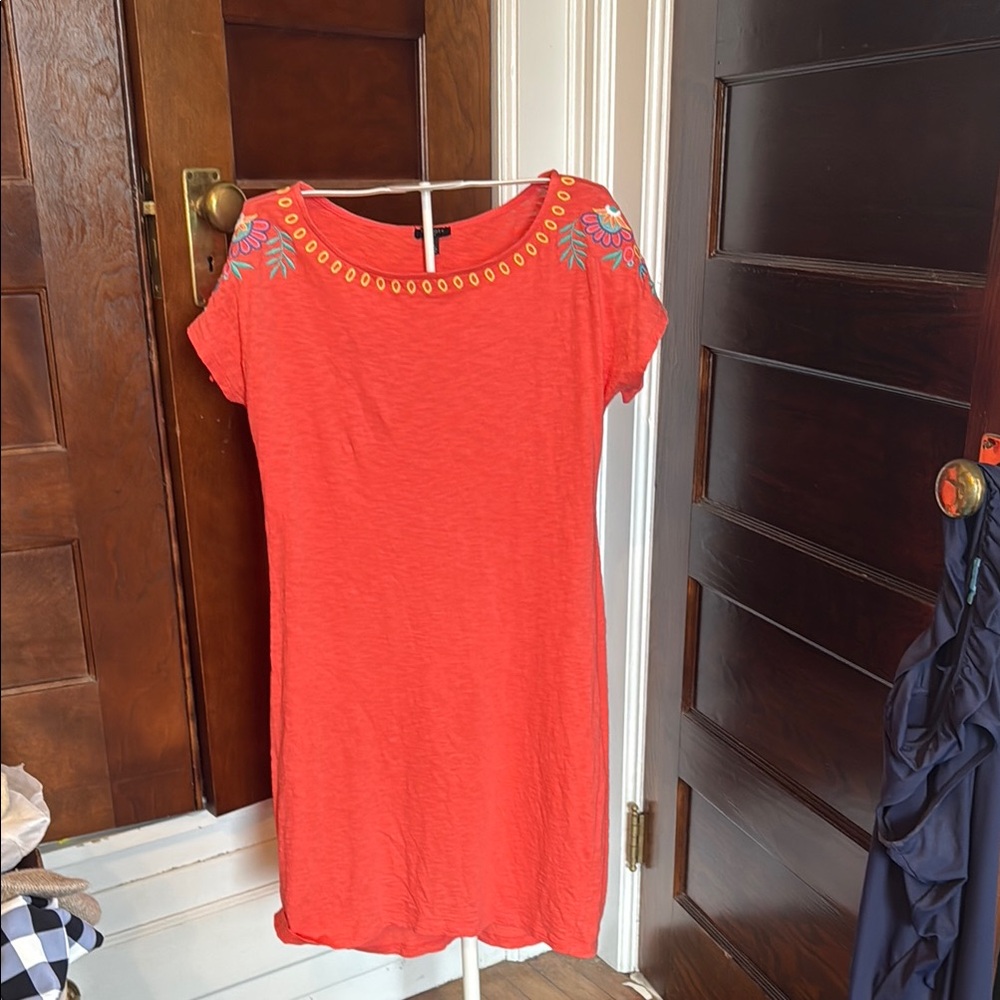 Talbots Orange Red Embellished tie sleeve Shift- worn a few times. Great shape